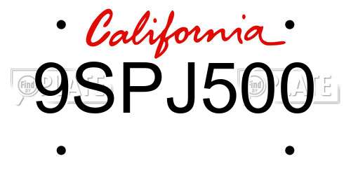 9SPJ500 California License Plate