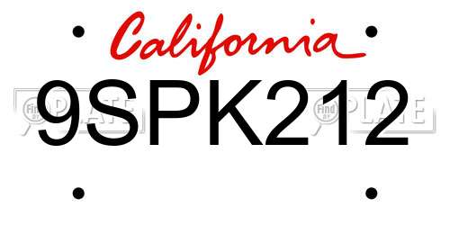 9SPK212 California License Plate