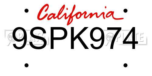 9SPK974 California License Plate