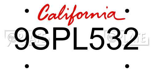 9SPL532 California License Plate