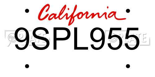 9SPL955 California License Plate