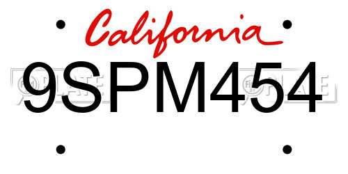 9SPM454 California License Plate