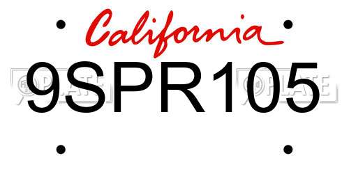 9SPR105 California License Plate