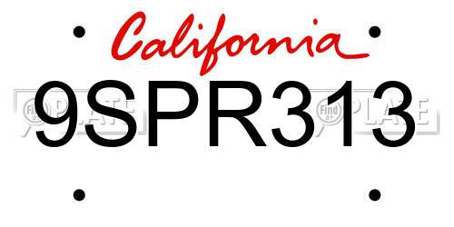 9SPR313 California License Plate
