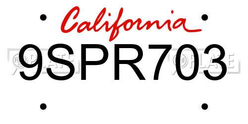 9SPR703 California License Plate