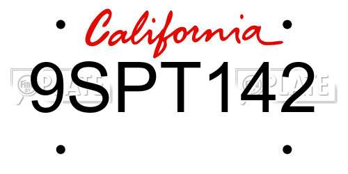 9SPT142 California License Plate
