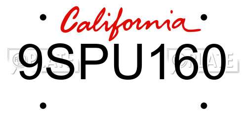 9SPU160 California License Plate