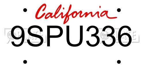 9SPU336 California License Plate