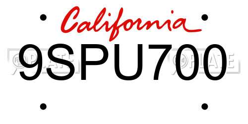 9SPU700 California License Plate