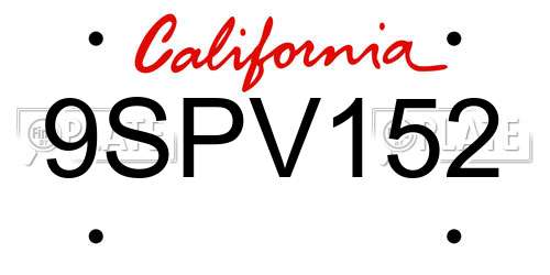 9SPV152 California License Plate