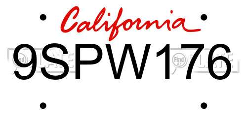 9SPW176 California License Plate