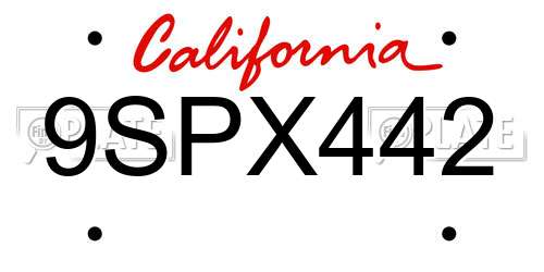 9SPX442 California License Plate