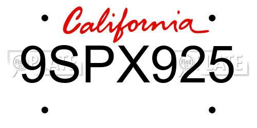 9SPX925 California License Plate