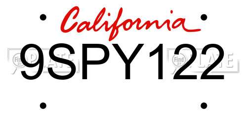 9SPY122 California License Plate