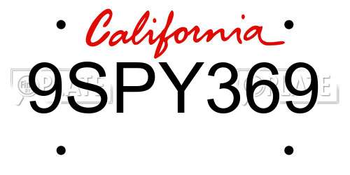 9SPY369 California License Plate