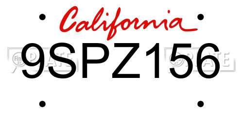 9SPZ156 California License Plate