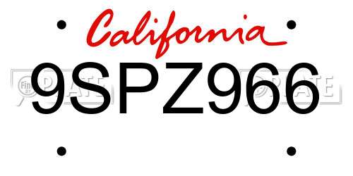 9SPZ966 California License Plate