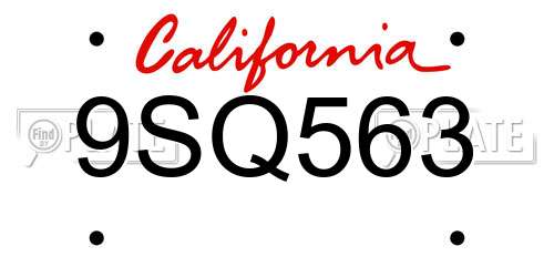 9SQ563 California License Plate