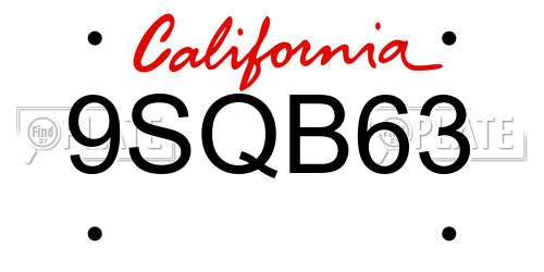 9SQB63 California License Plate