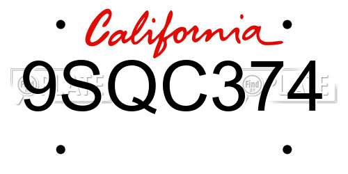 9SQC374 California License Plate