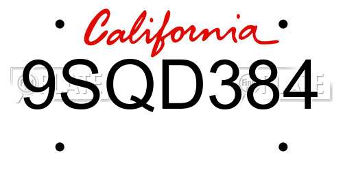 9SQD384 California License Plate