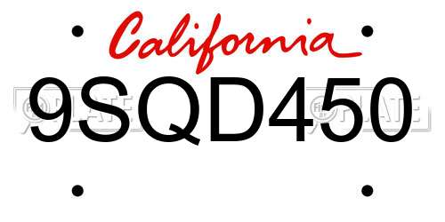 9SQD450 California License Plate