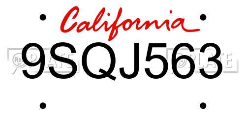9SQJ563 California License Plate