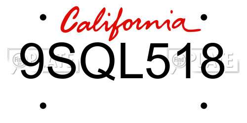 9SQL518 California License Plate