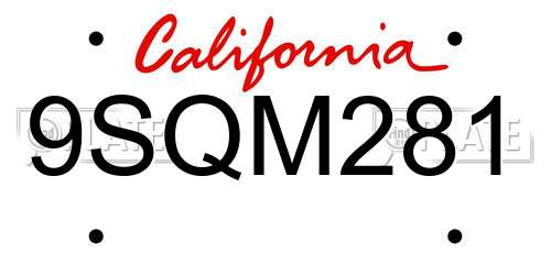 9SQM281 California License Plate