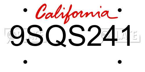 9SQS241 California License Plate