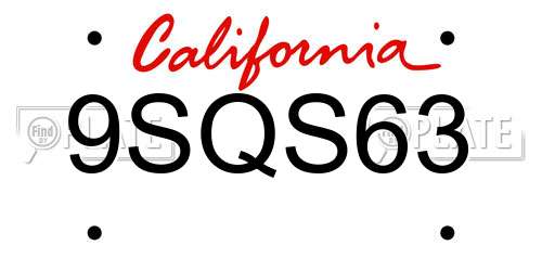 9SQS63 California License Plate