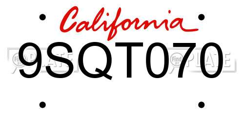 9SQT070 California License Plate