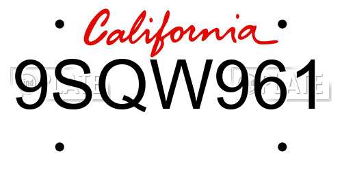 9SQW961 California License Plate