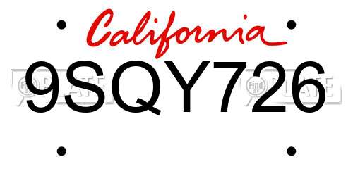 9SQY726 California License Plate
