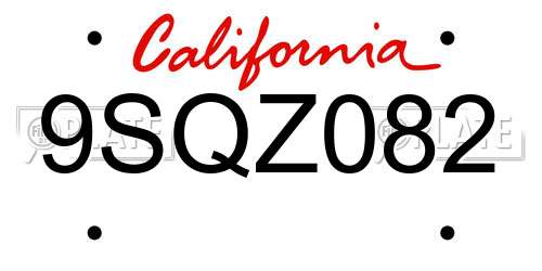 9SQZ082 California License Plate