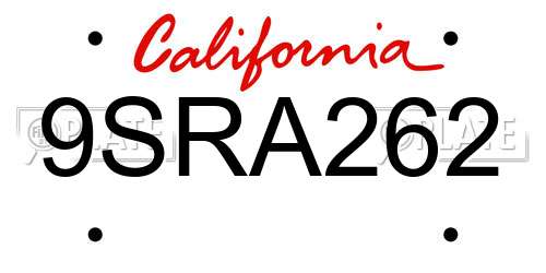 9SRA262 California License Plate