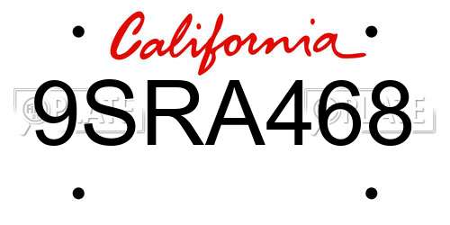 9SRA468 California License Plate