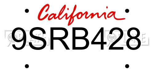 9SRB428 California License Plate