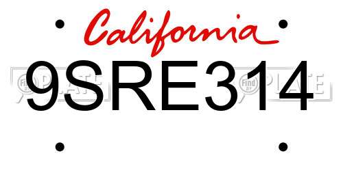 9SRE314 California License Plate