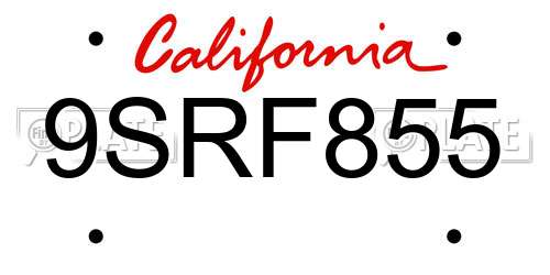 9SRF855 California License Plate