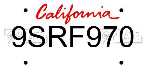 9SRF970 California License Plate
