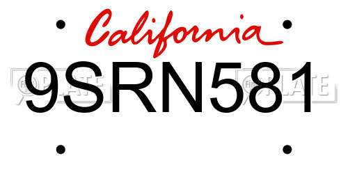 9SRN581 California License Plate
