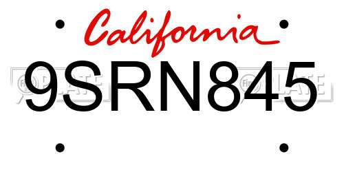 9SRN845 California License Plate