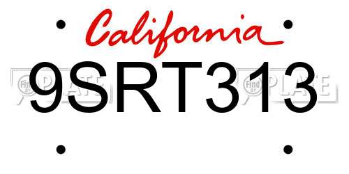 9SRT313 California License Plate