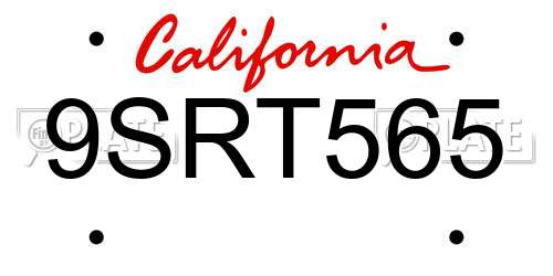 9SRT565 California License Plate