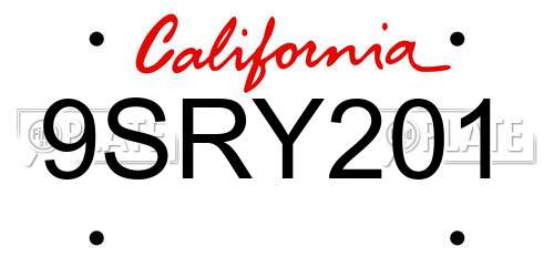 9SRY201 California License Plate