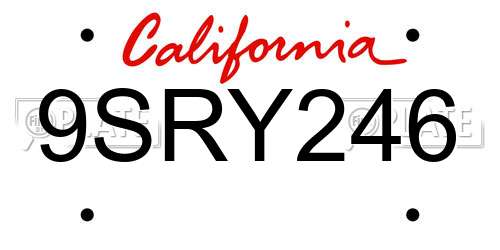 9SRY246 California License Plate
