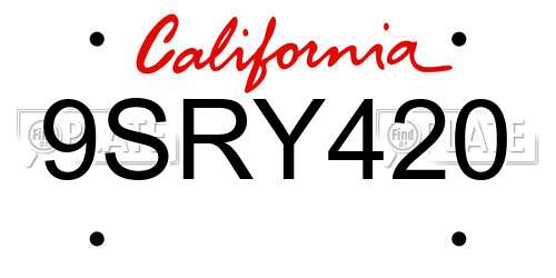 9SRY420 California License Plate