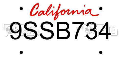 9SSB734 California License Plate