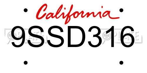 9SSD316 California License Plate